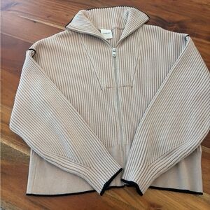Varley Carmen Zip-Through Rib Tan Sweater // Size Small